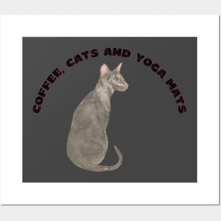 Coffee cats and yoga mats funny yoga and cat drawing Posters and Art